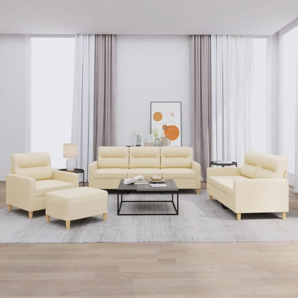 Set Di Divani 4 Pz Con Cuscini Crema İn Tessuto /