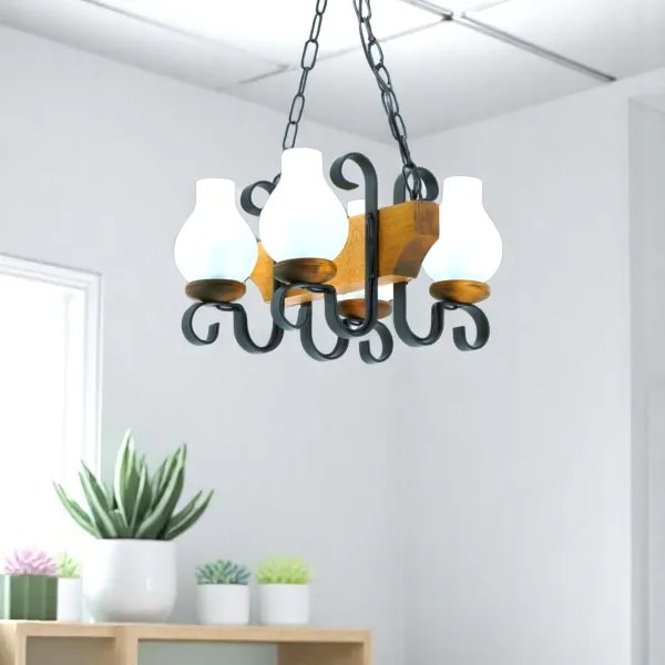 Brilagi - Lampadario a sospensione con catena QUEEN 4xE14/40W/230V faggio