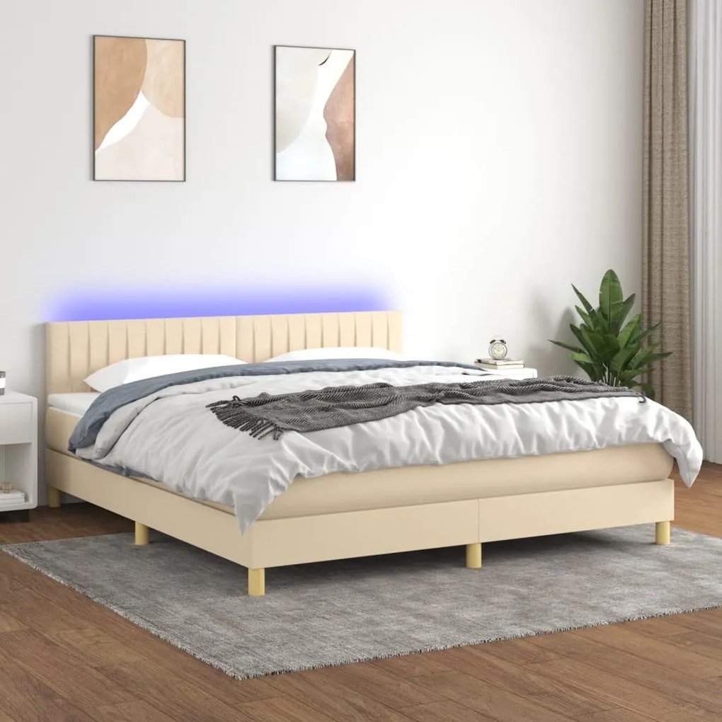 Letto a molle con materasso e led crema 180x200 cm in tessuto