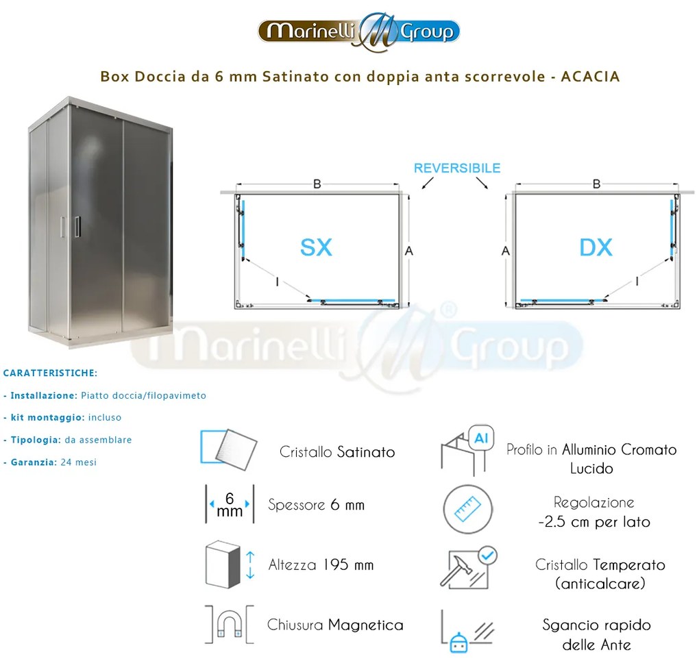 Box doccia angolare 110X130 Acacia satinato con due ante scorrevoli