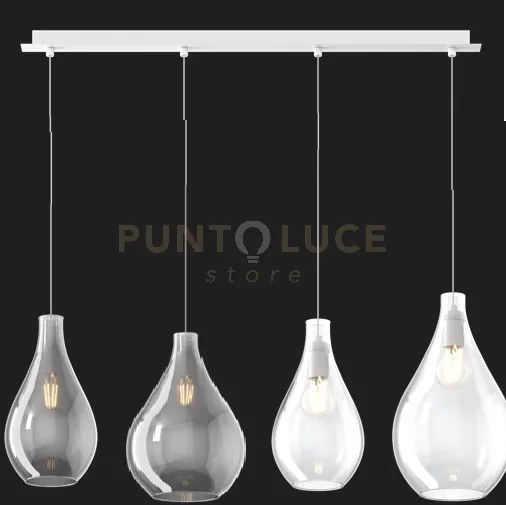 Sospensione bianco 4 luci rettangolare vetri (2 piccoli (1xfu+1xtr)...