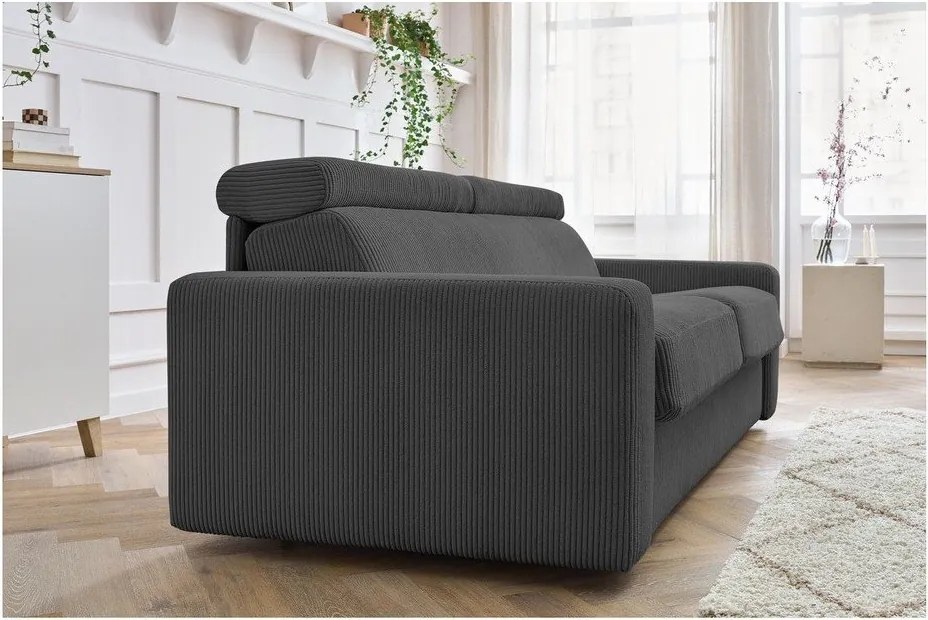 Divano in grigio scuro allungabile con rivestimento in velluto a coste 195 cm Monaco – Bobochic Paris