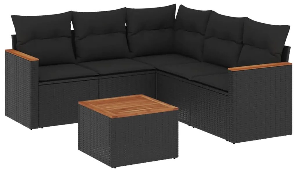 Set divano da giardino 6 pz con cuscini nero in polyrattan