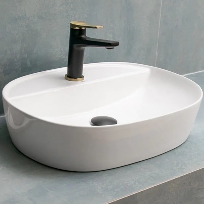 Kamalu - lavabo bagno da appoggio design ovale 50.5 cm ceramica bianca | k-litos-505