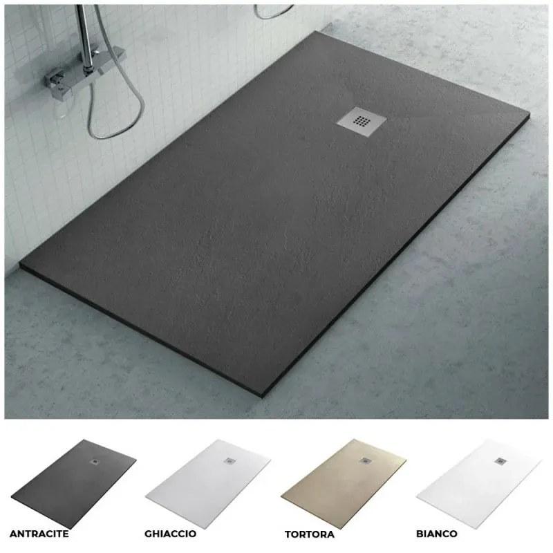 Piatto doccia 70x120 cm antracite effetto pietra in resina riducibile Karen