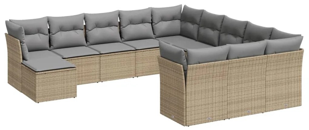 Set divani da giardino 12 pz con cuscini beige in polyrattan