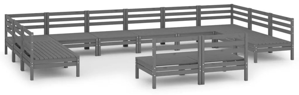 Set salotto da giardino 12 pz grigio in legno massello di pino