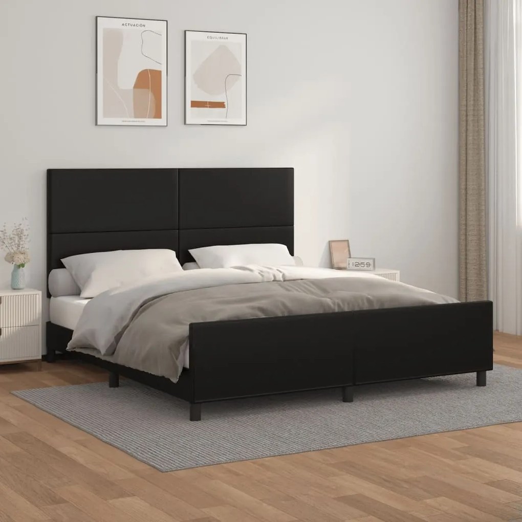 Giroletto Con Testiera Nero 160x200 Cm İn Similpelle /