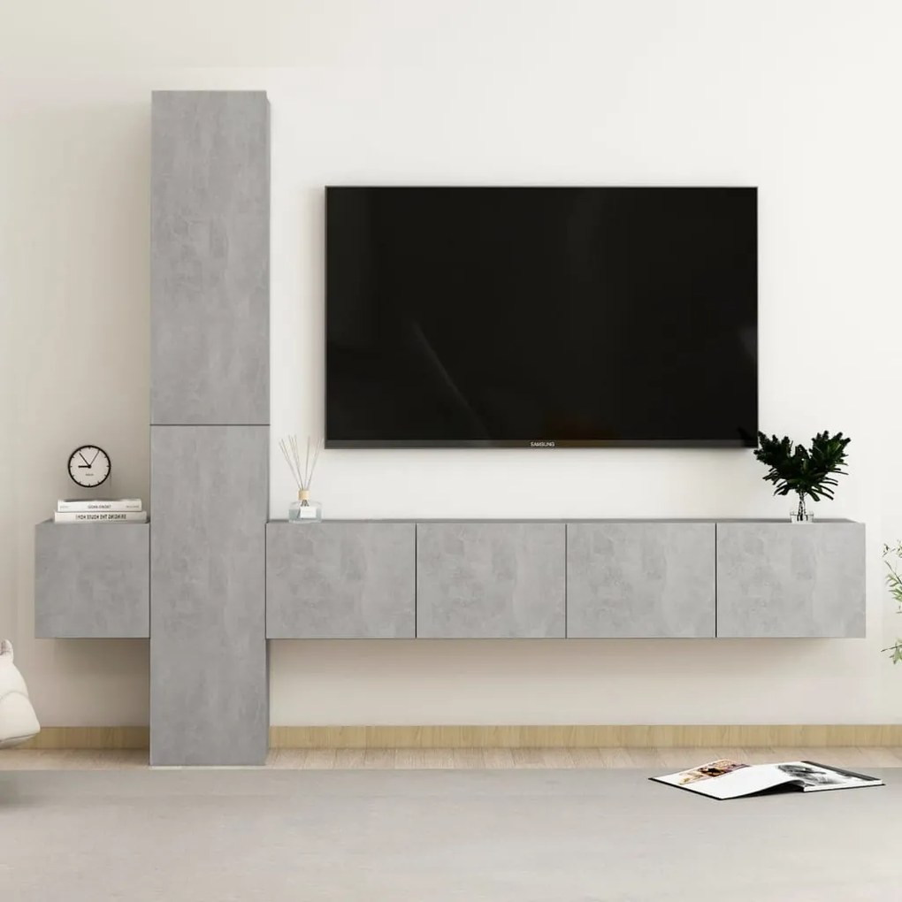 Set Di Mobili Porta Tv 5 Pz Grigio Cemento İn Legno Multistrato /