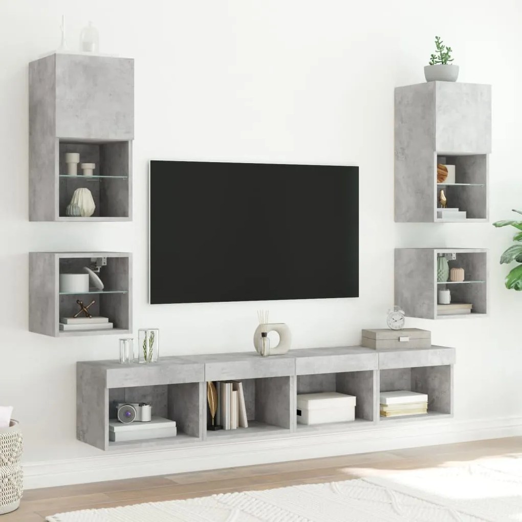 Mobile tv a parete con luci led grigio cemento 30x28,5x30 cm