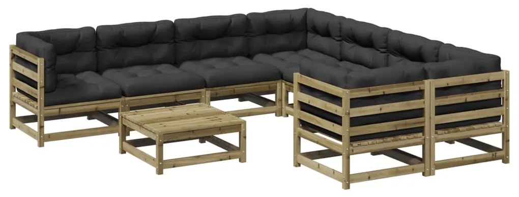 Set divani da giardino 9pz con cuscini legno impregnato di pino