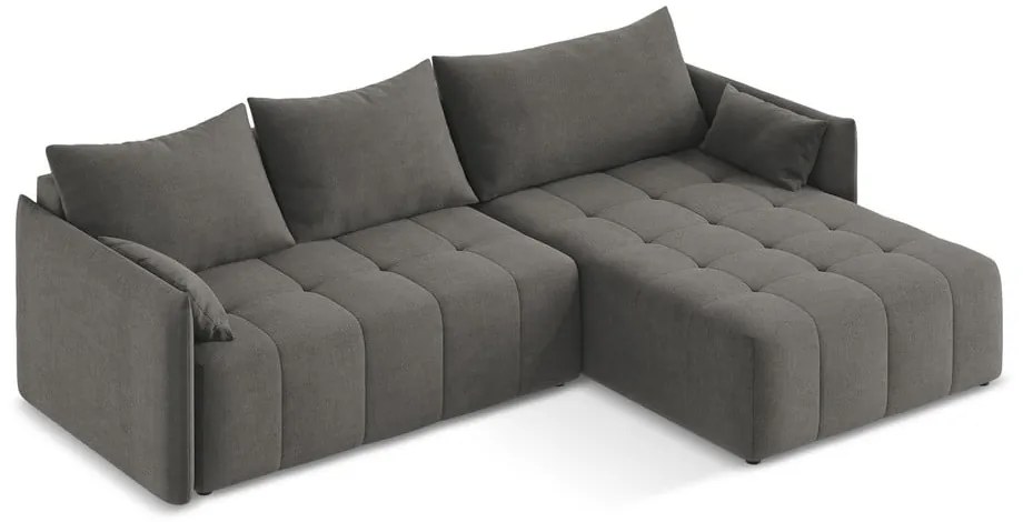 Divano angolare grigio scuro allungabile/con contenitore (con penisola a destra/con chaise lounge) Moku – Makamii