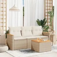 Set Divano da Giardino 4 pz con Cuscini Beige in Polyrattan 3225764