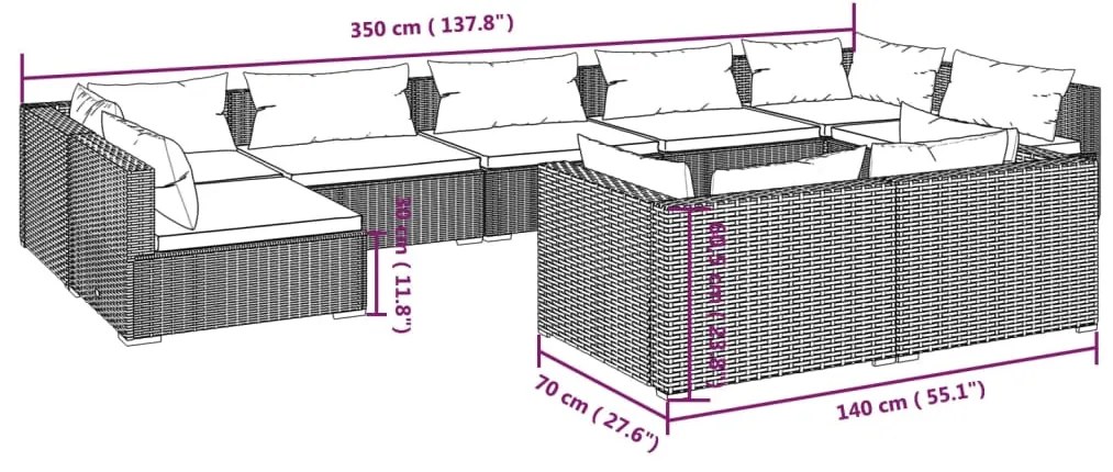 Set Divani da Giardino 9 pz con Cuscini in Polyrattan Marrone