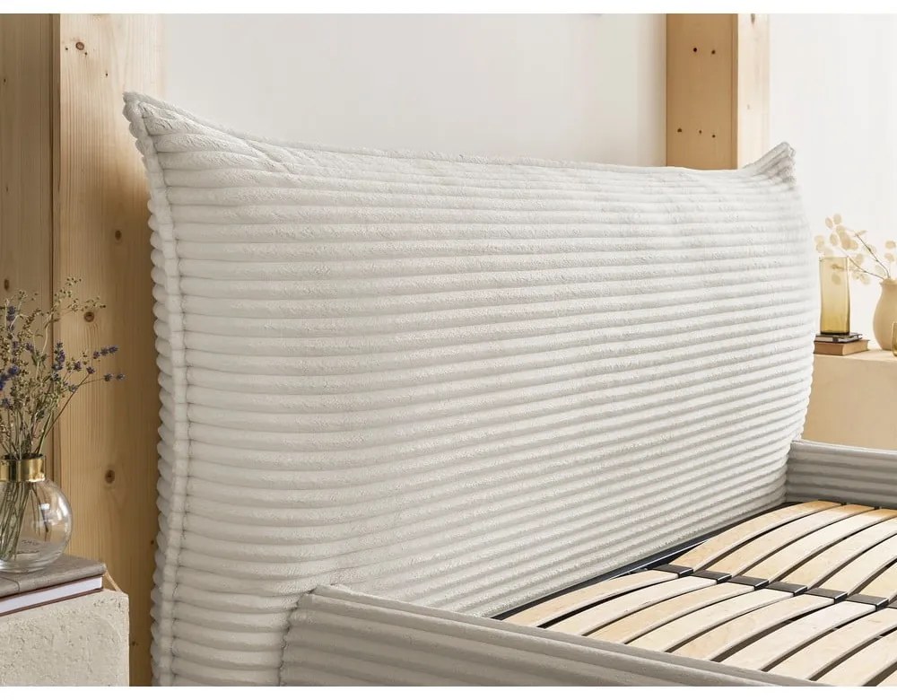 Letto matrimoniale imbottito beige con contenitore con rete inclusa 180x200 cm Jade – Bobochic Paris