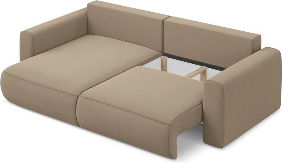 Divano angolare marrone chiaro allungabile/con contenitore (con penisola a sinistra/con chaise lounge) con rivestimento in velluto Kapua – Makamii