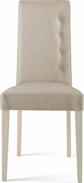 Sedia ecopelle nuvolato con 4 bottoni laterali gambe in legno SIDE Beige Set da 2