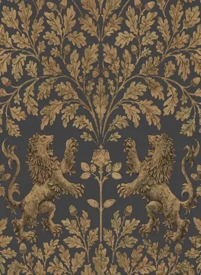 Tapete Boscobel Oak von Cole & Son - Metallic Gold on Black