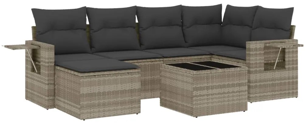 Set divani da giardino 7pz con cuscini grigio chiaro polyrattan