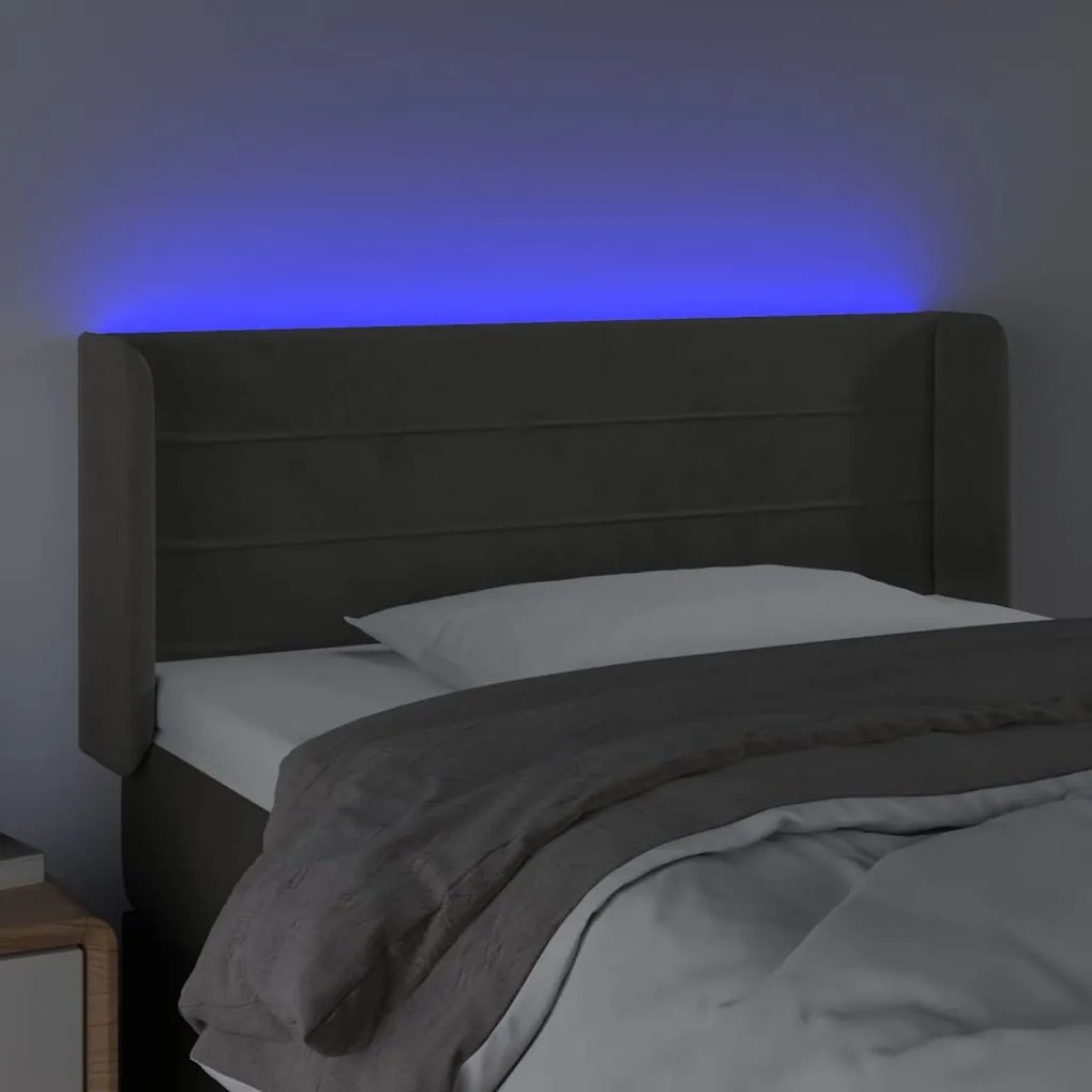 Testiera a led grigio scuro 103x16x78/88 cm in velluto