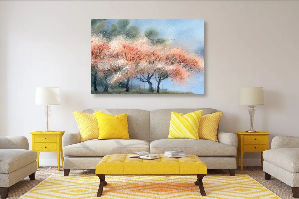 Stampa su tela – Alberi in fiore in acquerello