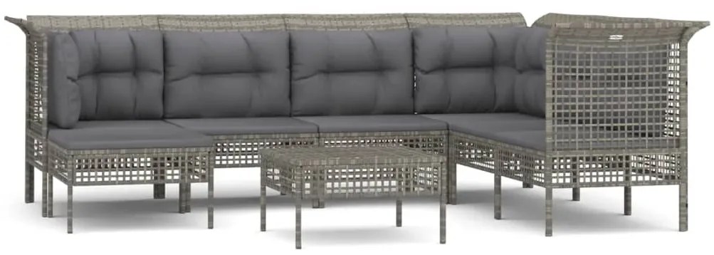 Set divani da giardino 8 pz con cuscini in polyrattan grigio