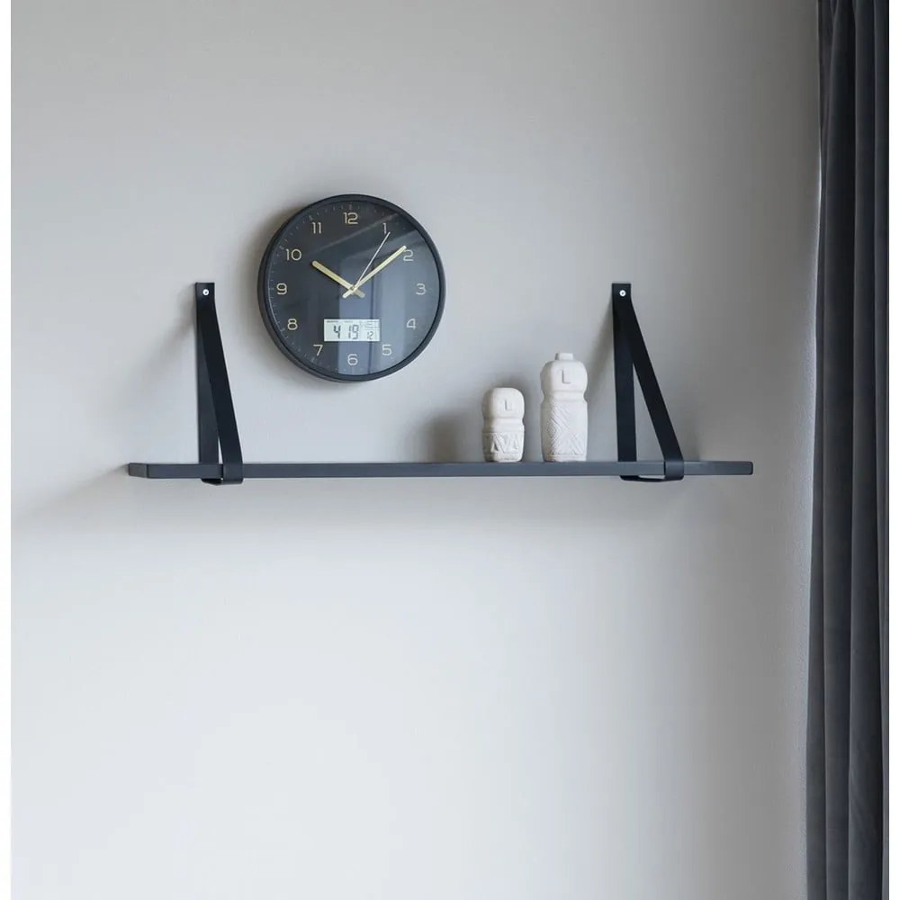 Scaffale in legno nero con maniglie in pelle , 80 x 20 cm Forno - House Nordic