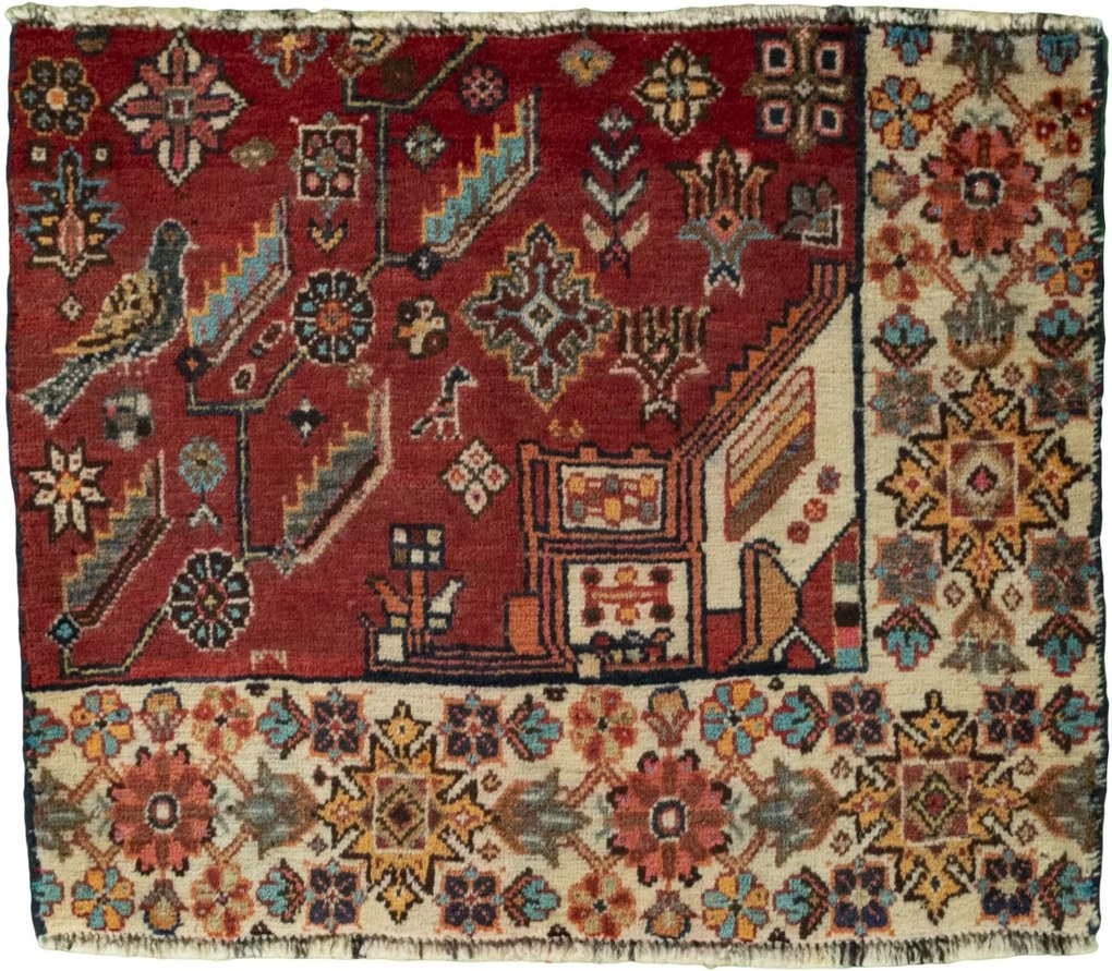Shiraz Tappeto persiano 60x50 Rosso (Iran) Annodato A Mano