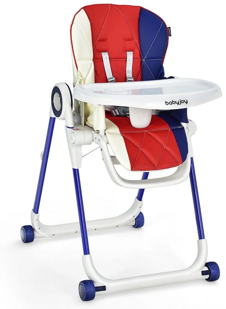 Costway Seggiolone pieghevole per bambini, Seggiolone regolabile in 6 altezze con schienale poggiapiedi 4 ruote Colorato