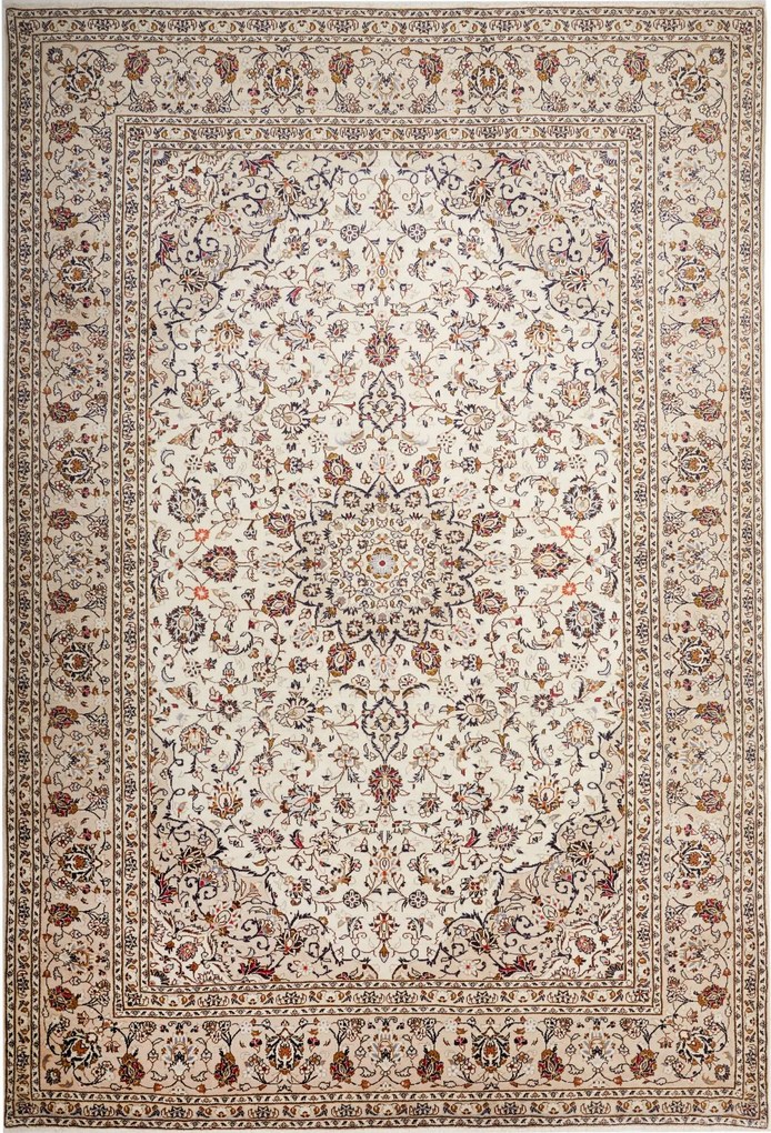 Kashan Tappeto 360x240 Beige (Iran) Annodato A Mano
