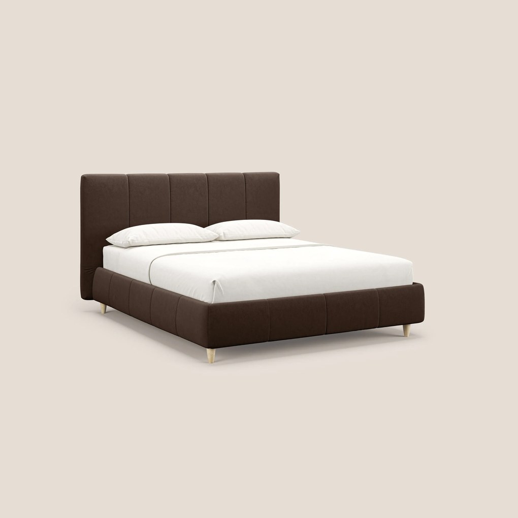 Laura letto imbottito contenitore e sfoderabile in microfibra velluto impermeabile T09 marrone