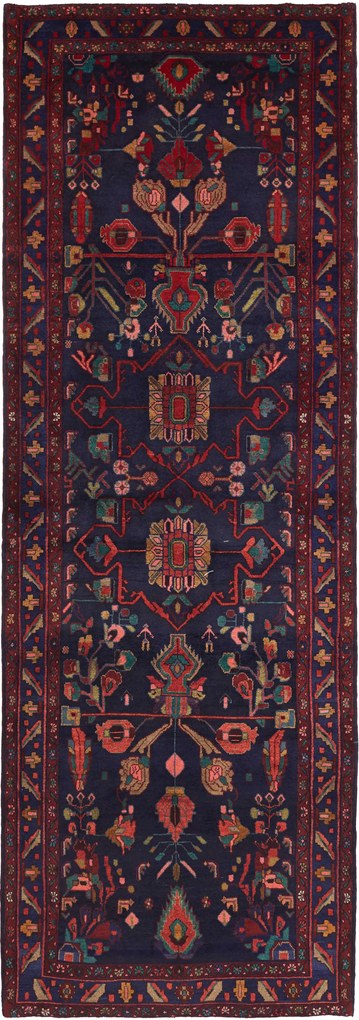 Hamedan Tappeto 120 x 340 Blu (Iran) Annodato A Mano