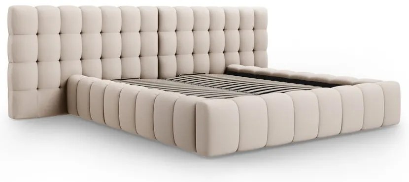 Letto matrimoniale imbottito beige con spazio contenitivo e rete 180x200 cm Mamaia - Micadoni Home