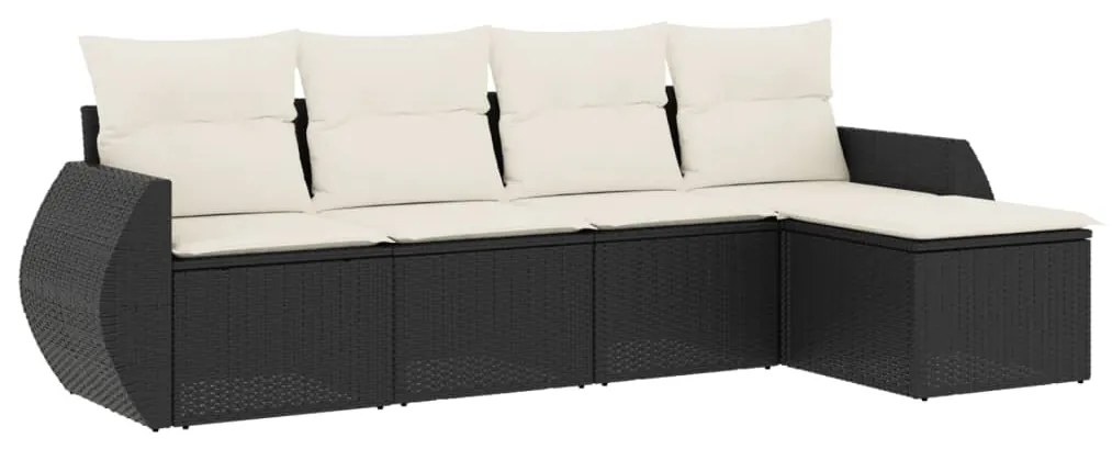 Set Divani da Giardino 5 pz con Cuscini in Polyrattan Nero