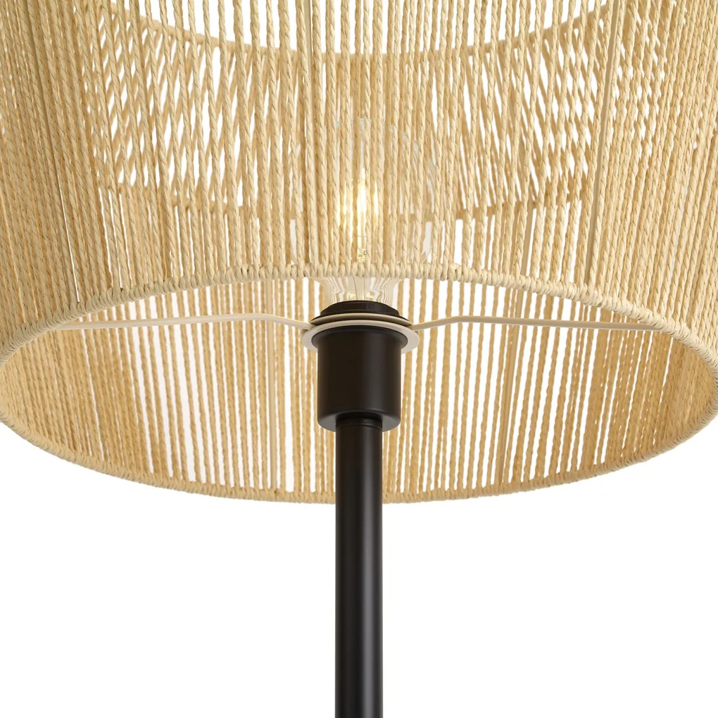 Lampada da terra nera con paralume in corda di carta beige 50/50/30 - Simplo