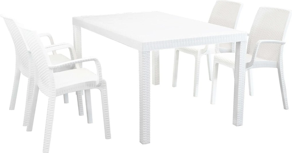 CALIGOLA - set tavolo in resina effetto rattan cm 150 x 90 x 74 h con 4 poltrone Alma
