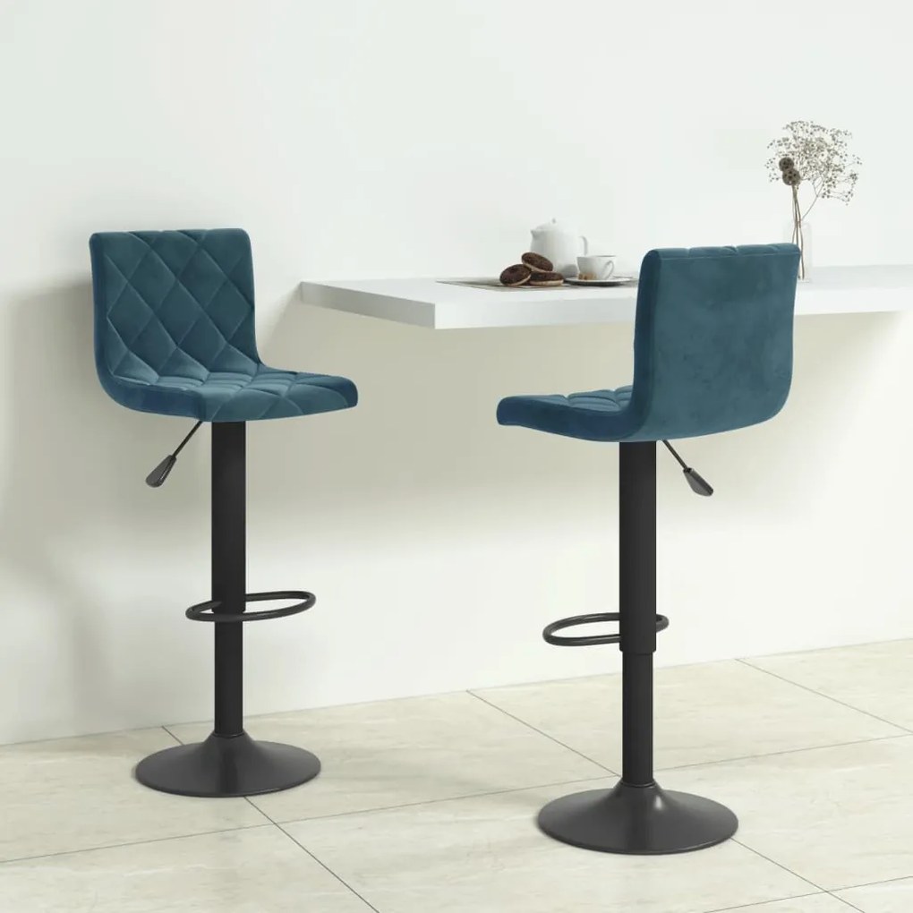 Sgabelli Da Bar 2 Pz Blu İn Velluto /