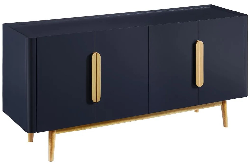 Credenza con 4 ante in MDF e Legno di hevea Blu e Naturale chiaro - DUNELON