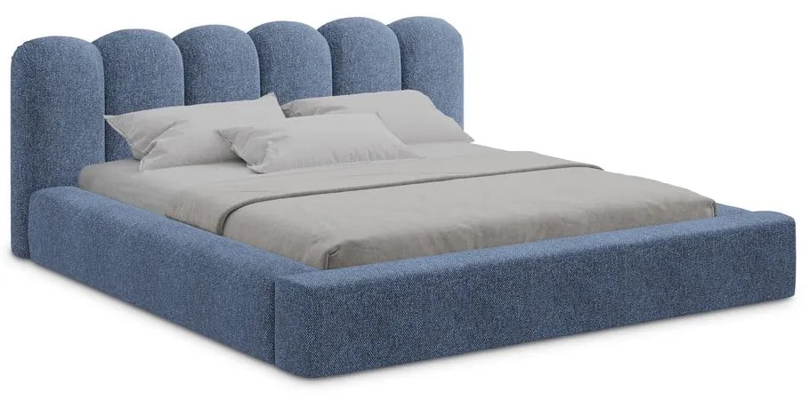 Letto matrimoniale imbottito blu con contenitore con griglia 180x200 cm Mano - Makamii