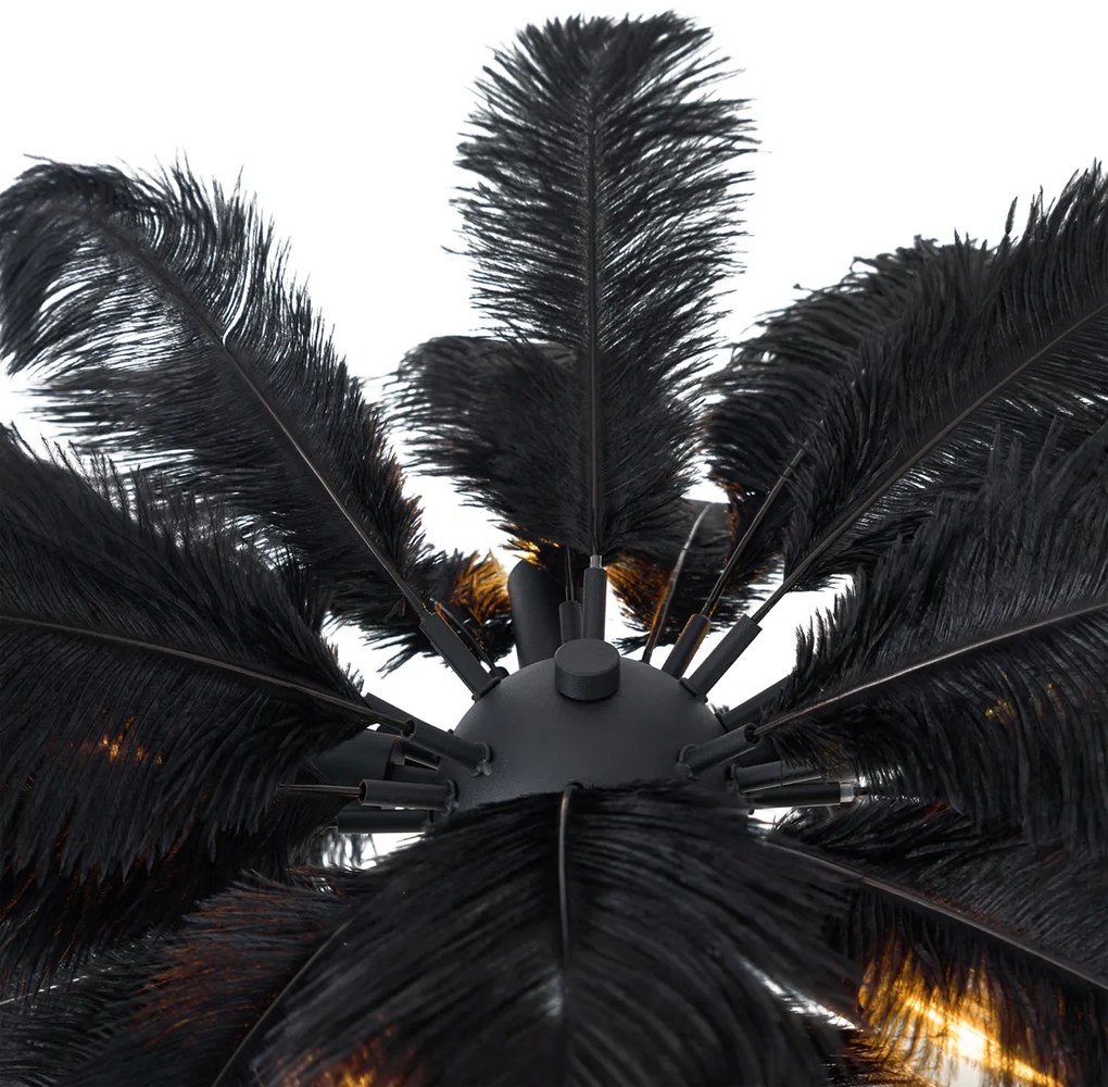 Lampada da terra Art Déco nera con piume nere - Peahen
