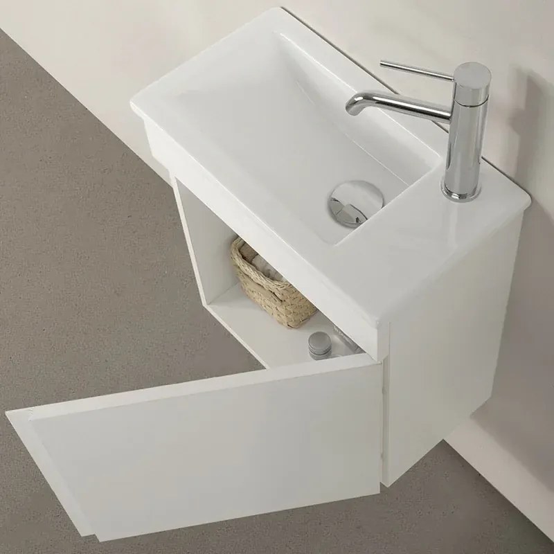Mobile sospeso salvaspazio 45 cm bianco lucido profondo 25 con specchio Mini