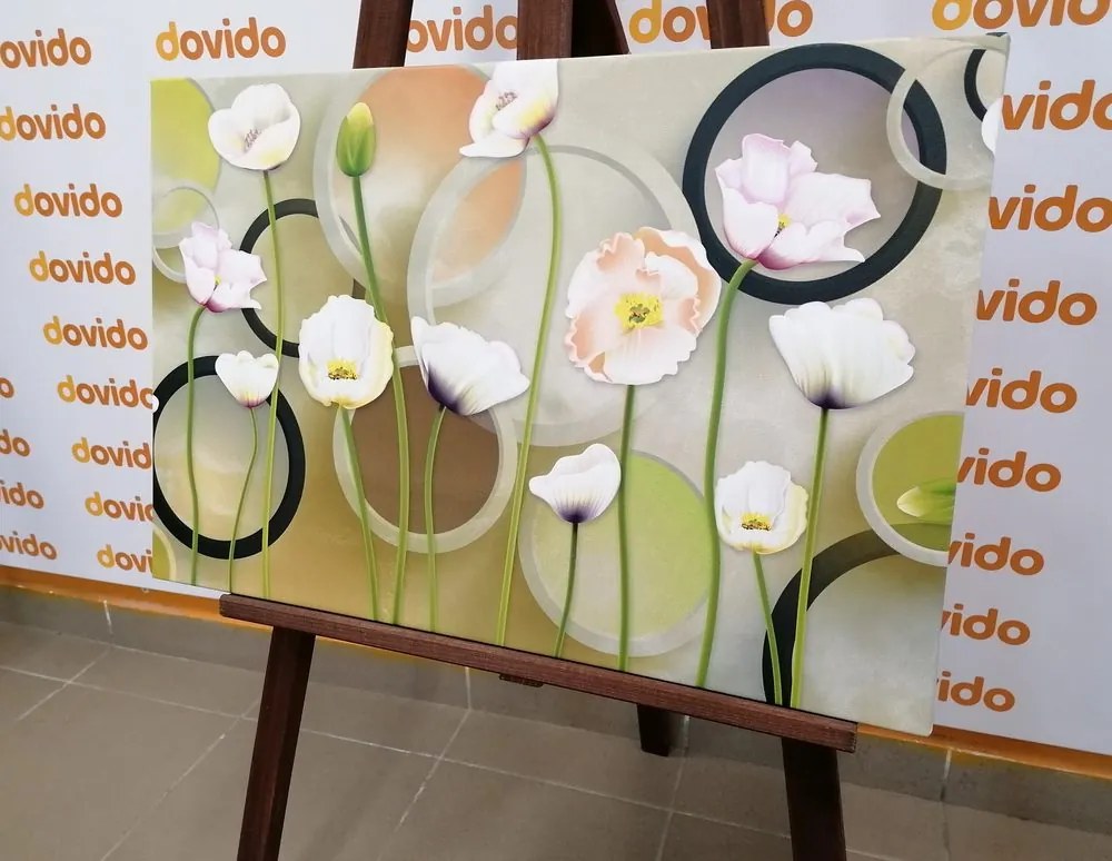 Quadro su tela – Papaveri bianchi su sfondo astratto