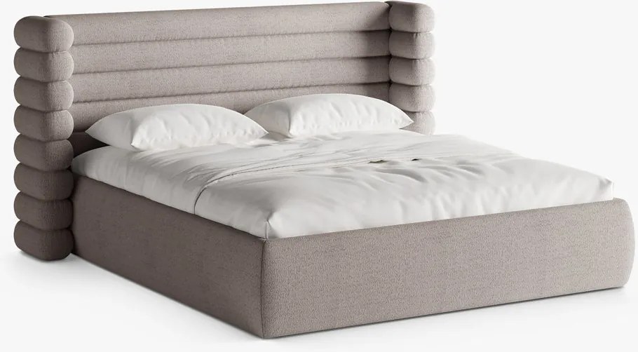Letto imbottito Mount con contenitore in bouclé Coral - 200x200 cm