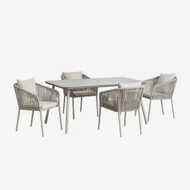 Set Da Tavolo Rettangolare Arhiza Classic, 160x90 Cm, E 4 Sedie Da Giardino In Alluminio. Verde Kaki - Sklum
