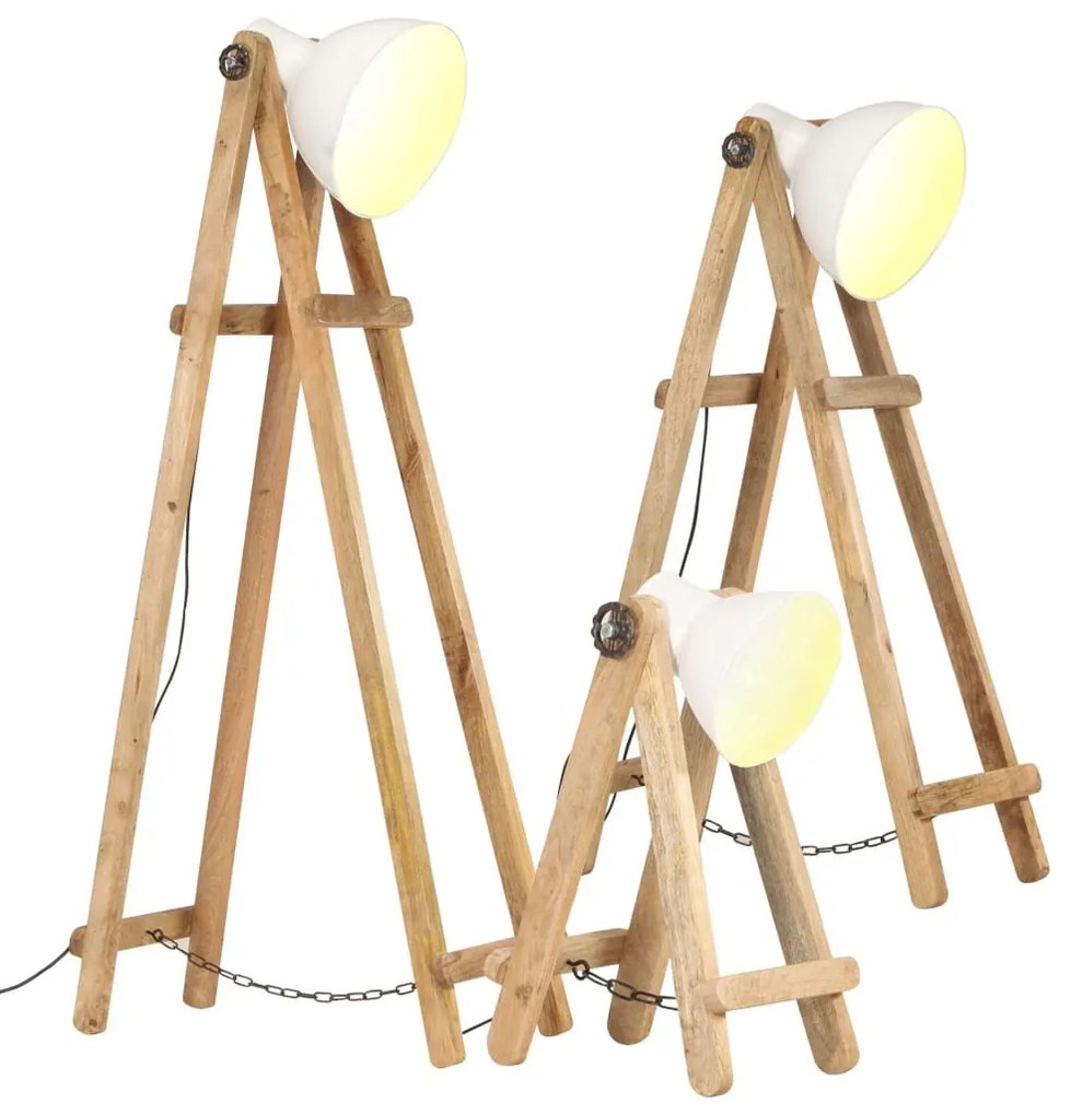 Lampade Da Pavimento 3 Pz Bianche E27 İn Massello Di Mango /