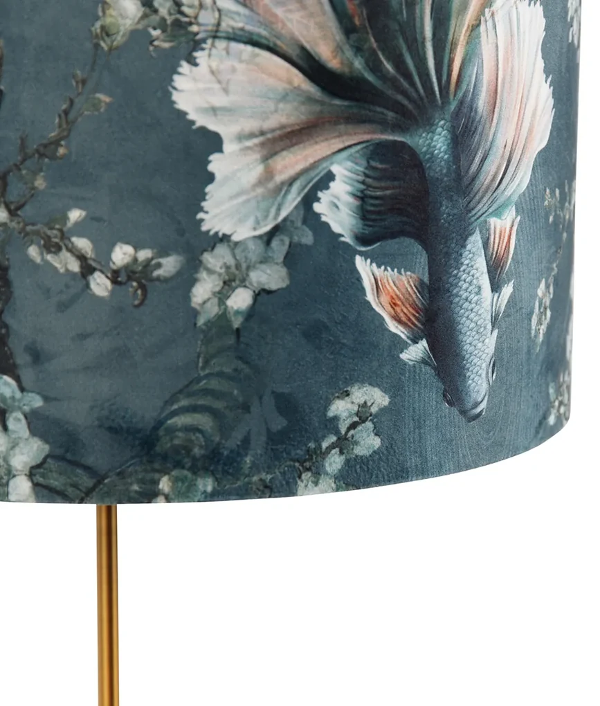 Lampada da Tavolo Bronzo con Paralume in Velluto a Forma di Pesce 35cm - Parte