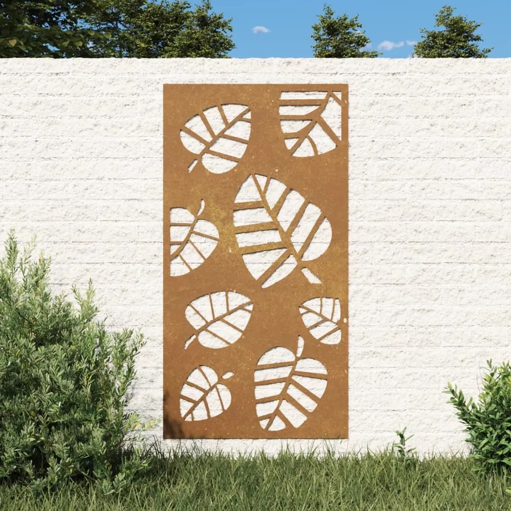 Decorazione Muro Da Giardino 105x55 Cm Foglia Acciaio Corten /