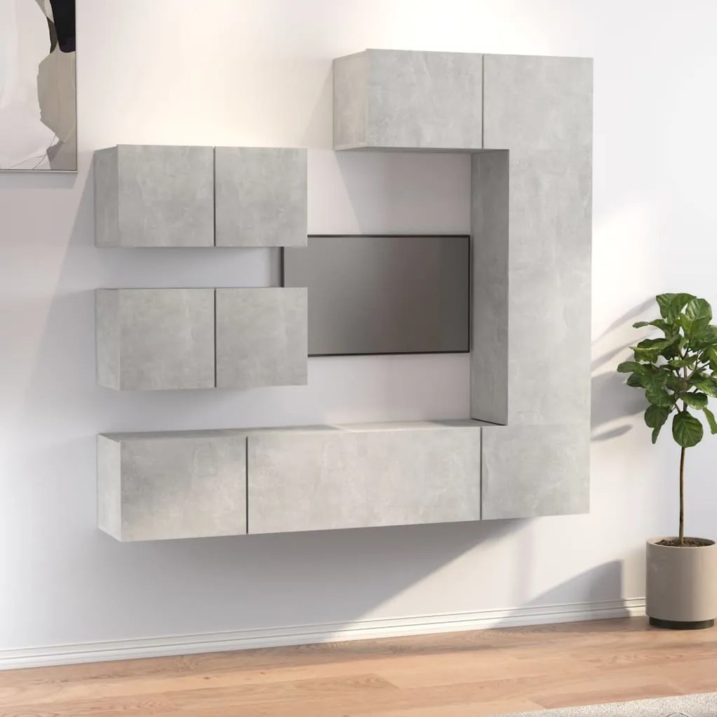 Set Di Mobili Porta Tv 6 Pz Grigio Cemento İn Legno Multistrato /