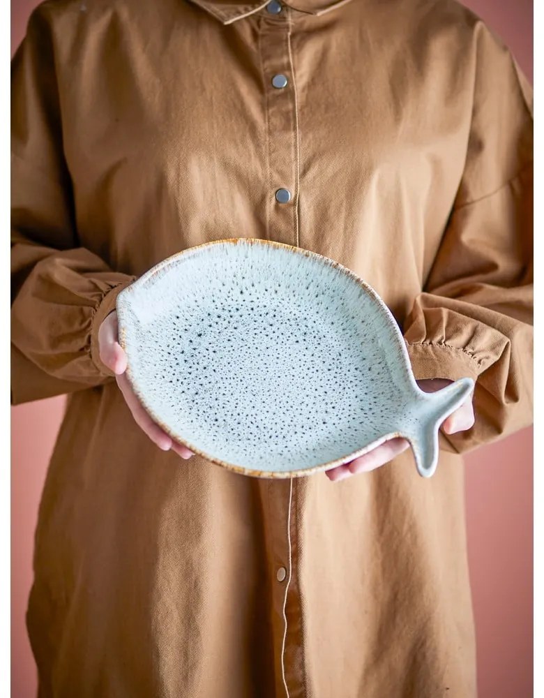 Piatto da portata blu e beige in gres Fleur – Bloomingville