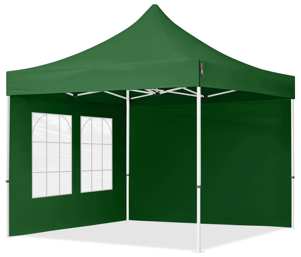 TOOLPORT 3x3m gazebo pieghevole con laterali (finestre), ECONOMY acciaio, verde scuro - (59038)